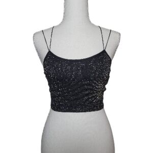 SALE Gilly Hicks Bralette Black Silver Metallic Sparkle Strappy Crop Stretch S